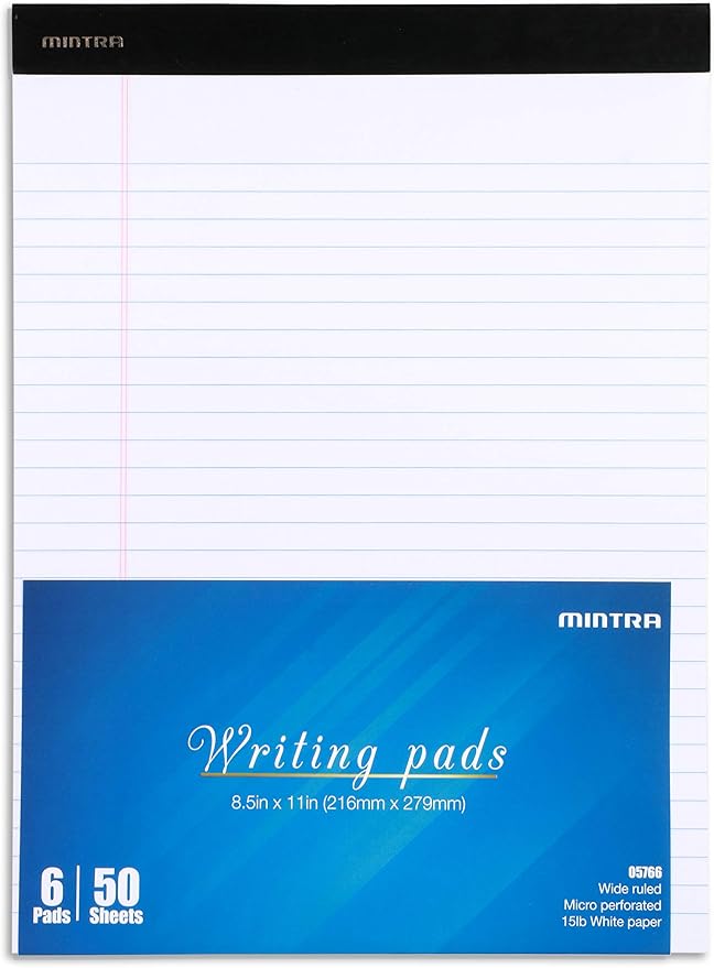 Mintra Office Legal Pads - ((BASIC WHITE 6pk, 8.5in x 11in, WIDE RULED))-DeskLoop Office