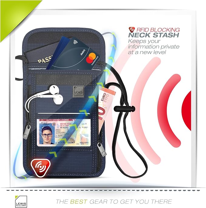 Lewis N. Clark RFID Blocking Stash Neck Wallet, Travel Pouch + Passport Holder - Image 3