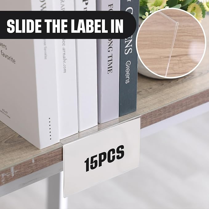 Containlol 15 Pieces Moveable Shelf Label Holders Clear Shelves Tags Moveable - Image 5