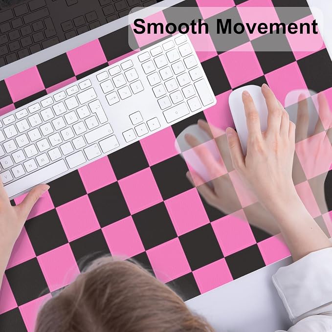 Colorful Star Large Black and Pink Mouse Pad, Plaid Waterproof Office Desk Mat - Image 5