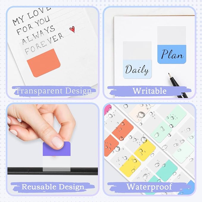 Imeepa 240 PCS Sticky Index Tabs, 12 Colors Page Markers | Writable & - Image 3