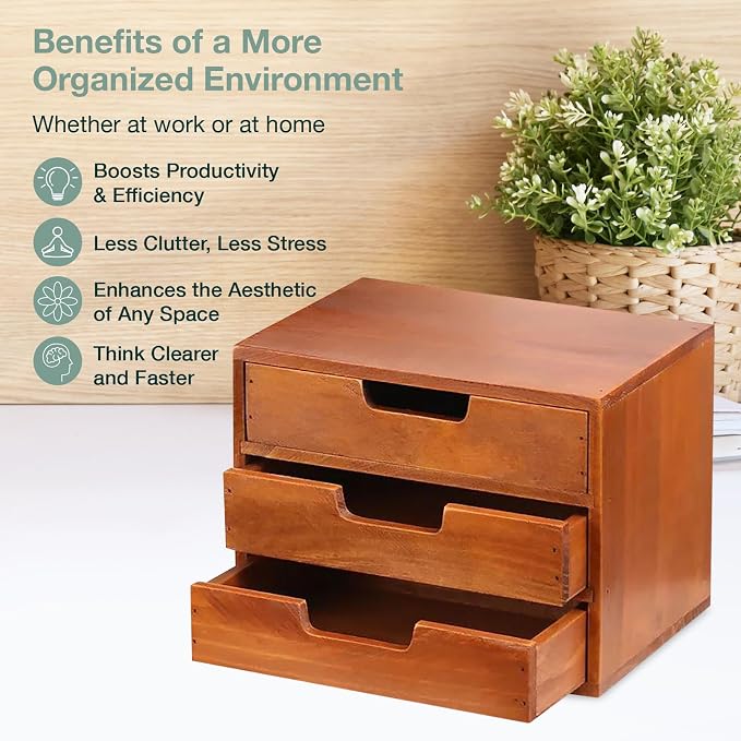 Triple Drawer Desktop Storage Organizer in Modern Wood Design 3-Drawer - Image 5