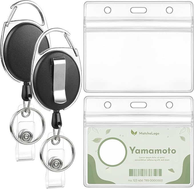 2 Pack ID Badge Holder with Badge Reels Retractable Clip Heavy Duty Horizontal by BESARME