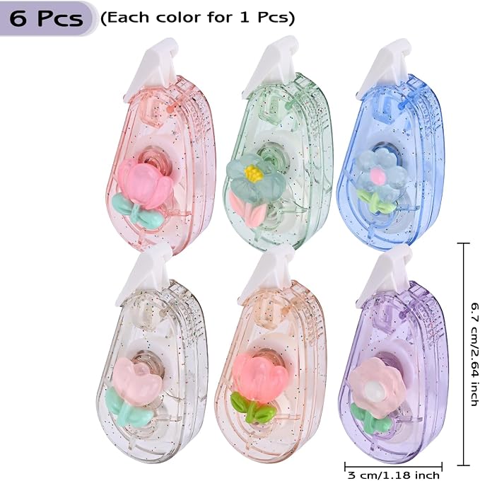 Temiary 6P Aesthetic Correction Tape, Flower | Cute Correction Applicator - Image 2