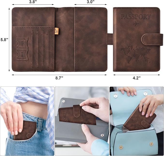 Eoehro Passport Holder for Travel Essentials, Passport Wallet Cover Case for - Image 2