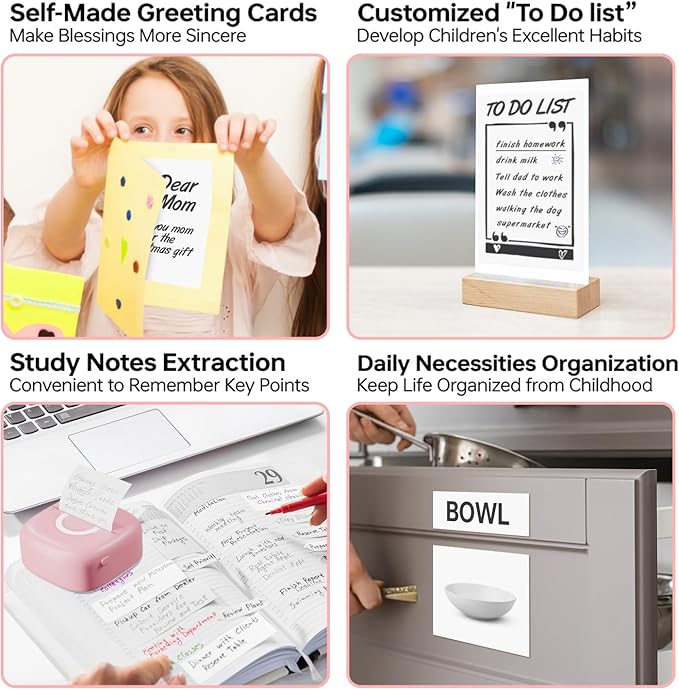 Mini Printer Sticker Thermal Printer with 3 Rolls Paper, Bluetooth Portable Phone Print Pods,Study Sticker Maker for Pictures, Photos, Journals, DIY, Compatible with Phone & Tablet-DeskLoop Office