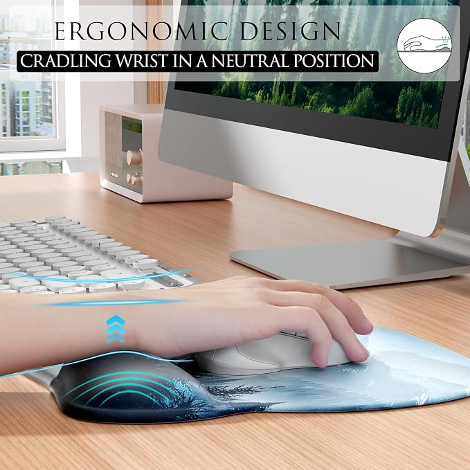 MROCO Ergonomic Mouse Pad with Gel Wrist Rest, 9.4 x 8.1 in, Cloud Forest | - Image 4