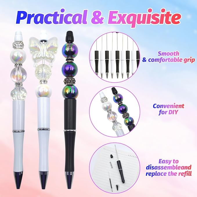 150 Pieces DIY Beadable Pen Kit – 50 Plastic Ballpoint Pens - Image 4
