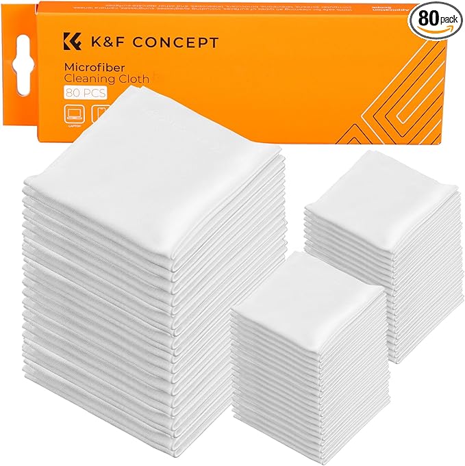 K&F Concept 80 Pack Microfiber Cleaning Cloths for Glasses, 6''x6'' Individually Wrapped Lens Cleaning Cloths for Cameras, LCD Screens, iPad, Tablets, Laptops, Telescope-DeskLoop Office