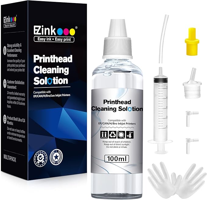 E-Z Ink Printer Cleaning Kit for Epson Ecotank Printer, Printerhead Cleaning kit for HP/Canon/Brother Inkjet Printers, Printhead Cleaning Solution, 100ML-DeskLoop Office