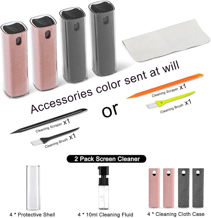 walrfid 4Pcs Car Screen Cleaner, Computer Screen Cleaner Spray and Wipe, Laptop Cleaner Kit for Cleaning iPad, iPhone, Cellphone, Monitor, Macbook Pro, Car Display, Electronic Device Screen, Grey Pink-DeskLoop Office