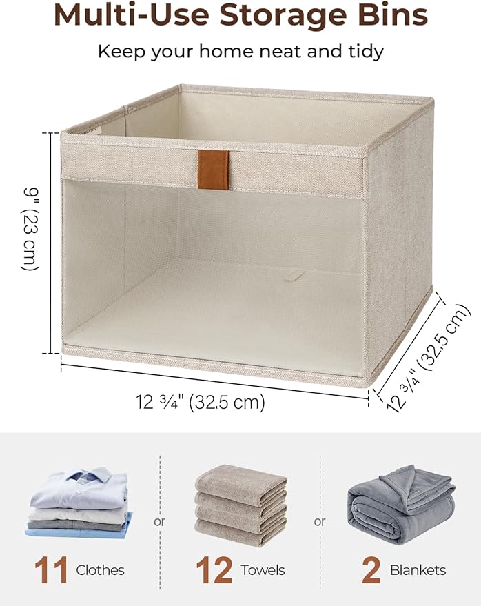 StorageWorks Closet Storage Bins, Large Storage Baskets with Clear Window and Handles, Foldable Fabric Organizer for Clothes, Shelves, Brown and Beige, 3 Pack-DeskLoop Office