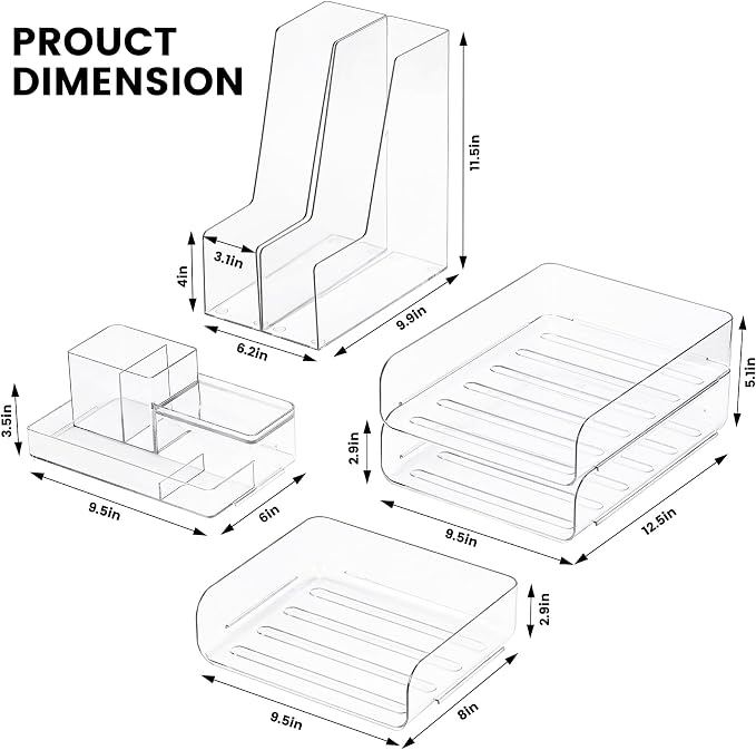 CiWiVOKi Desk Organizer with 2 Vertical File Holder, 4 Tier Stackable Paper - Image 2