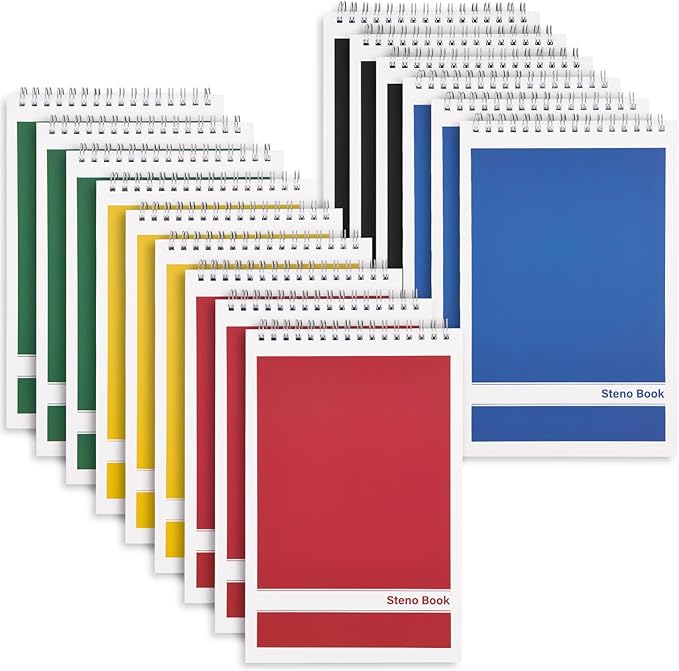 LABUK 15 Pack Steno Pads 6x9 Inches 80 Sheets Spiral Steno Notebooks Gregg Rule, Pocket Notebooks Colorful Covers with Top Spiral Pads for School, University, College, Work, Office-DeskLoop Office