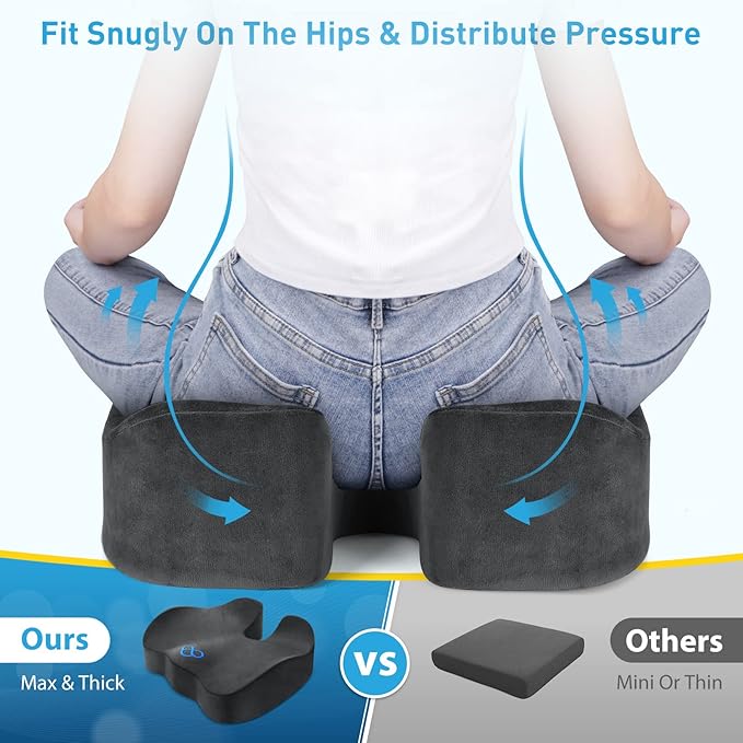 BlissTrends Seat Cushion,5.2in Thick Memory Foam Cushions for Office Chair, Car Seat, Airplane, Relieving Pressure Tailbone Sciatica Back Pain for Long Sitting Office Workers, Car Drivers Grey-DeskLoop Office