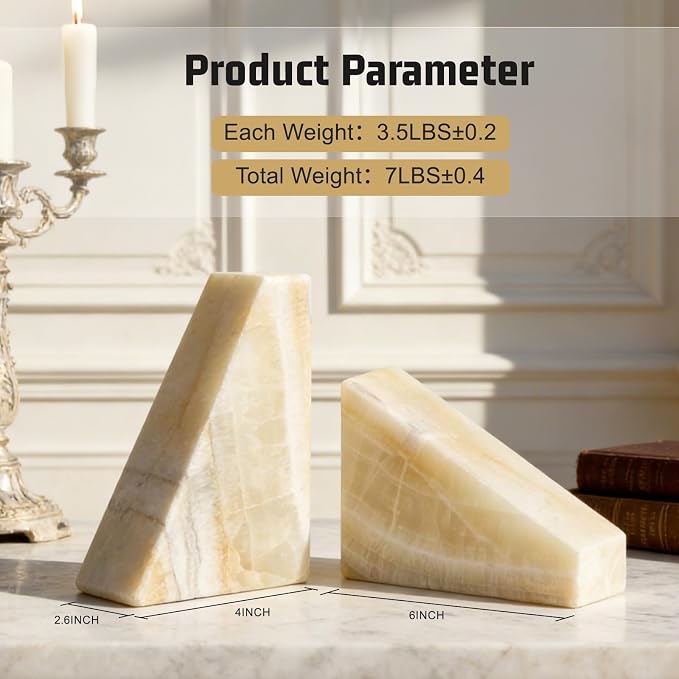 Marble Bookend for Heavy Books, Decorative Bookends for Shelves, Durable and - Image 3