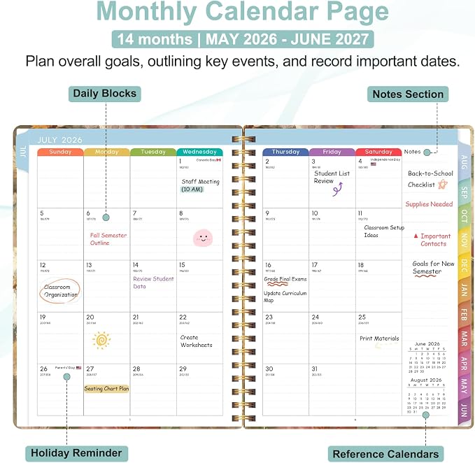 Teacher Planner 2026-2027, 7 Period Lesson Plan Book, 8.5" x 11" | July - Image 2