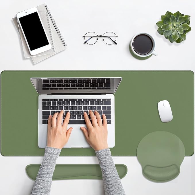 Britimes Olive Green Keyboard Mouse Pad Set 4in1 Large Mousepad+Keyboard Wrist - Image 7