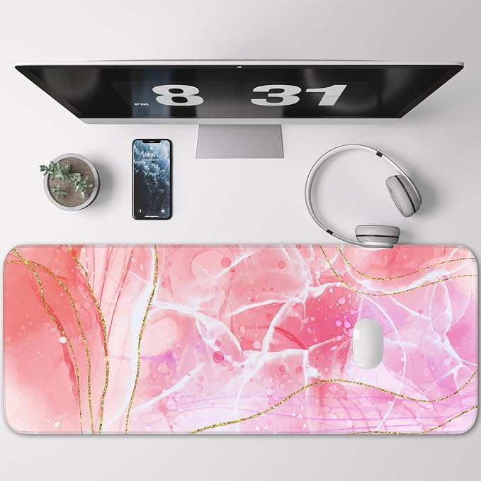 Pink Mouse Pad, Large Gaming Mouse Pad, Non-Slip Base and Stitched Edges - Image 2