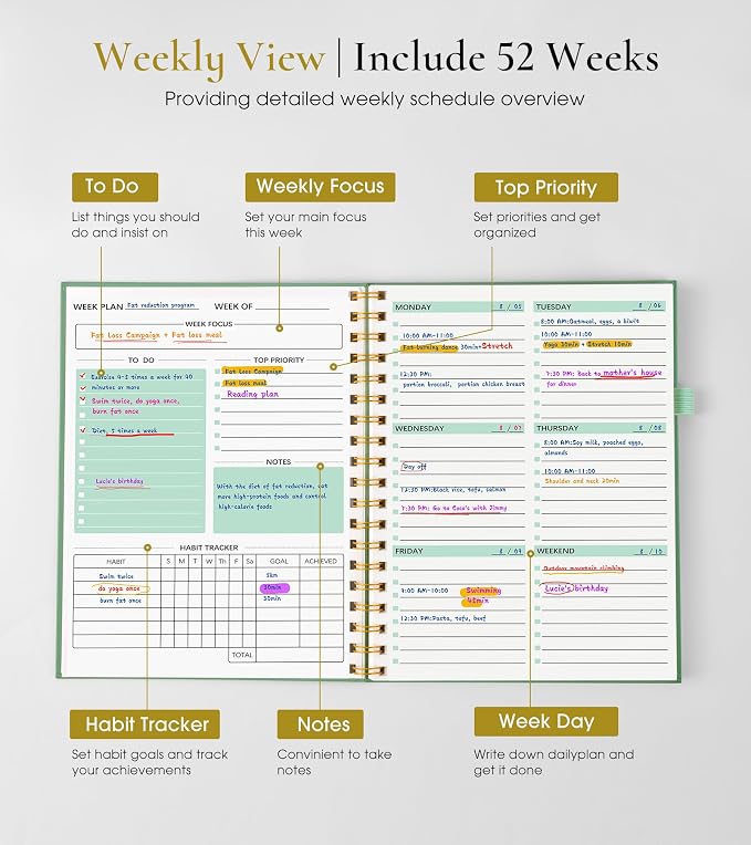 Undated Weekly and Monthly Planner, B5 Large Weekly To Do List Notebook - Image 3