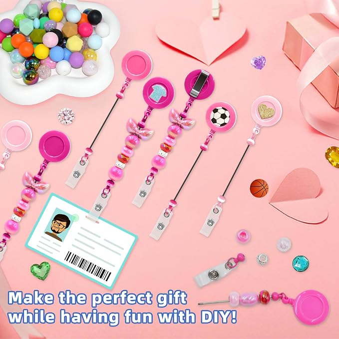30pcs Rose Pink Beadable Badge Reels Making Kits - Image 2