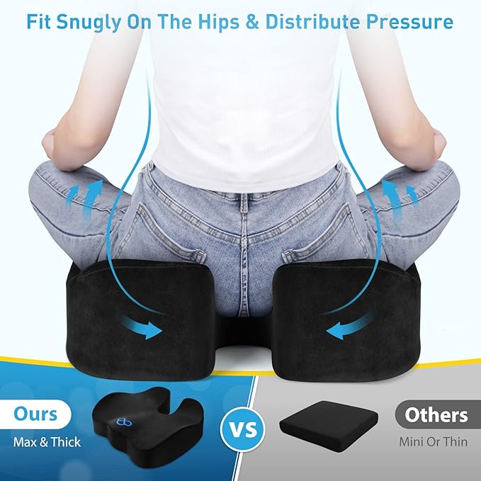 BlissTrends Seat Cushion,5.2in Thick Memory Foam Cushions for Office Chair, Car Seat, Airplane, Relieving Pressure Tailbone Sciatica Back Pain for Long Sitting Office Workers, Car Drivers Black-DeskLoop Office