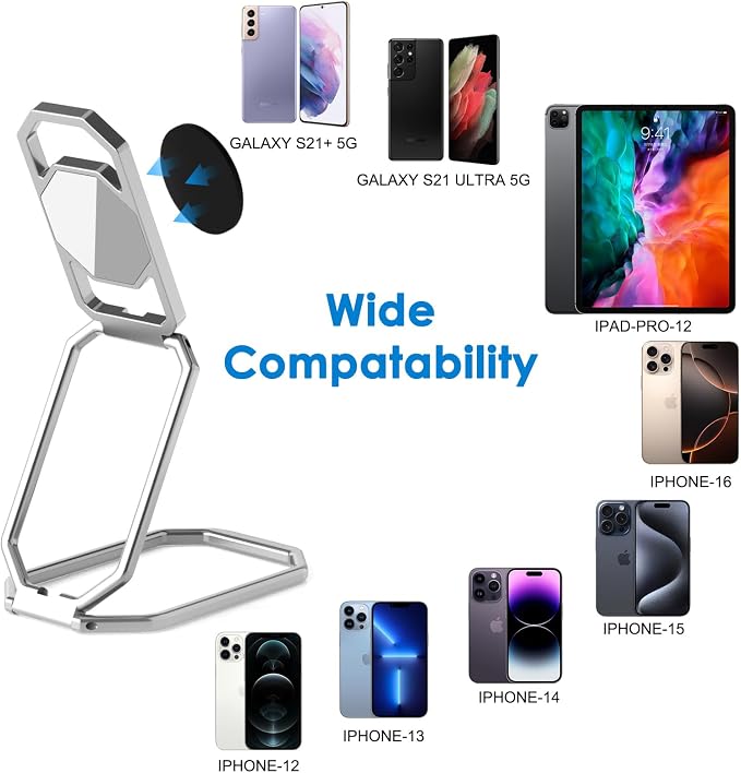 Phone Ring Holder Finger Kickstand, Upgraded 360° Rotation Metal Phone Grip - Image 4