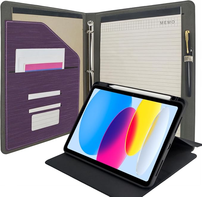 3 Ring Portfolio with iPad Holder, Business Padfolio with Clipboard & Rotating by EPADFOLIOS