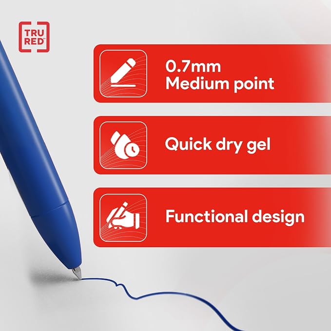 Staples TRU RED Retractable Gel Pens, Medium Point 0.7mm, 12 Pack - Image 3