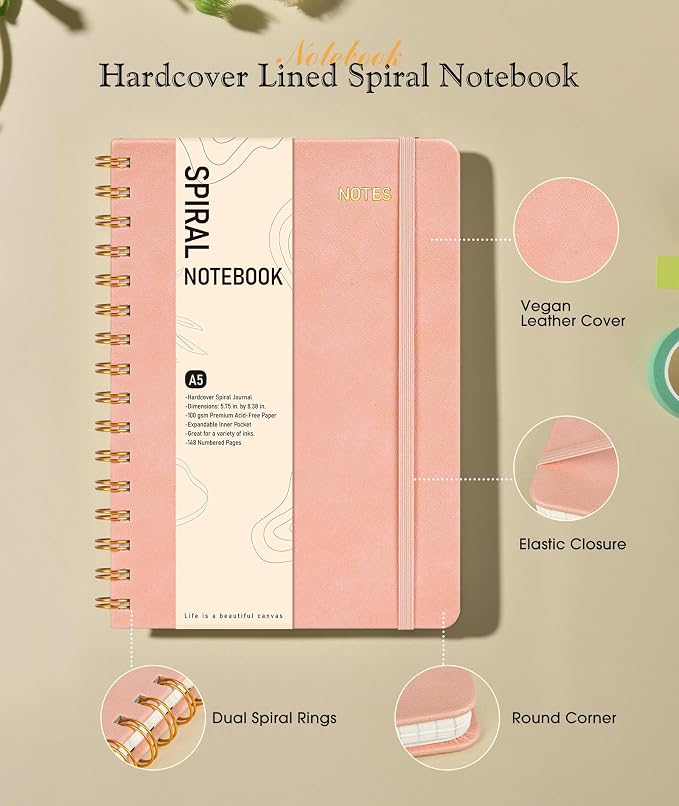 Dotted Spiral Journal Notebook, A5 Hardcover Spiral Journals - Image 2