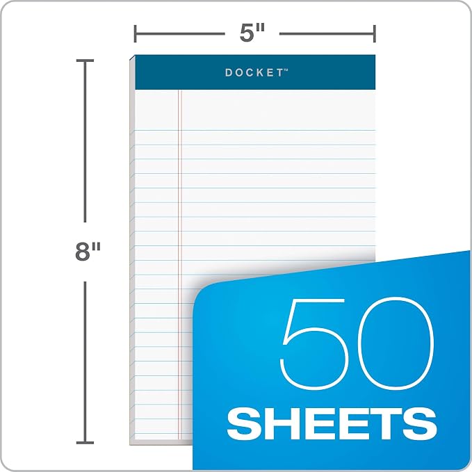 Tops 5 x 8 Legal Pads, Docket Brand, Narrow Ruled, 50 Sheets Per Writing Pad - Image 2