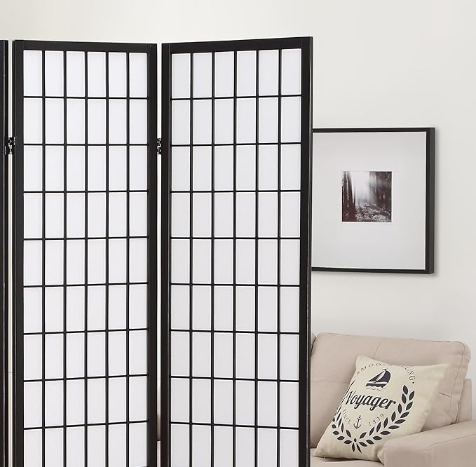 NicBex Room Divider 4 Panel Room Dividers with Oriental Style Partition Room Dividers and Folding Privacy Screens Wall Divider for Home, Office, Room Separation,72" W x 2" D x 72" H, Black-DeskLoop Office