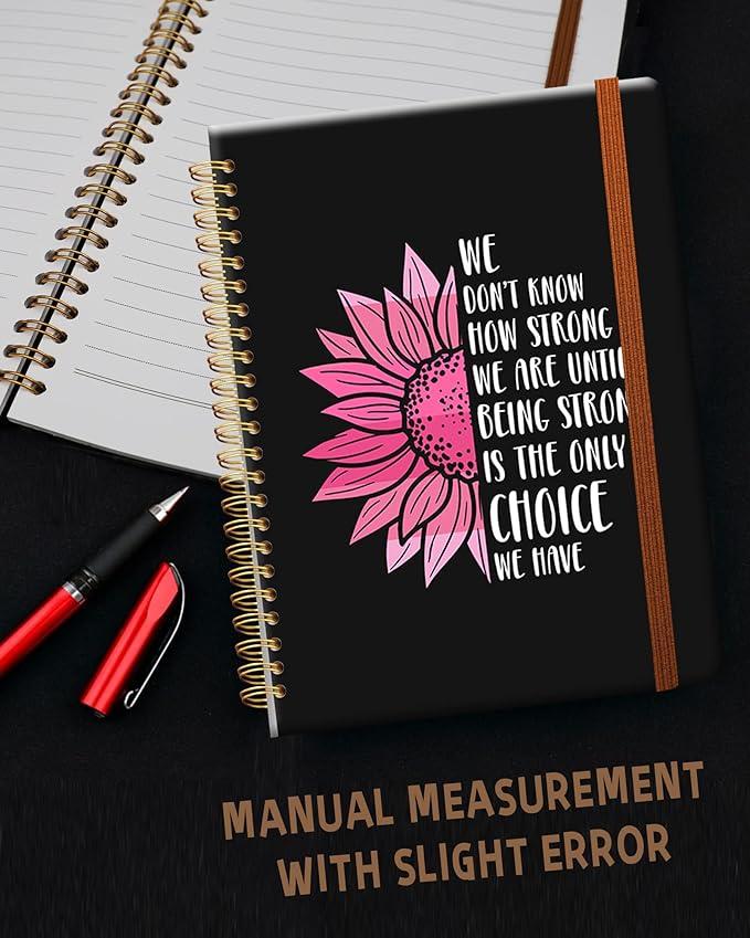 Ruled Spiral Writing Notebook,A5 Hardcover Lined College Journal for Women Lady Girl,Strong Twin-Wire Binding with Premium Paper,8.4" X 6",Perfect for School,Office,Home Gifts(Sunflower Breast Cancer)-DeskLoop Office