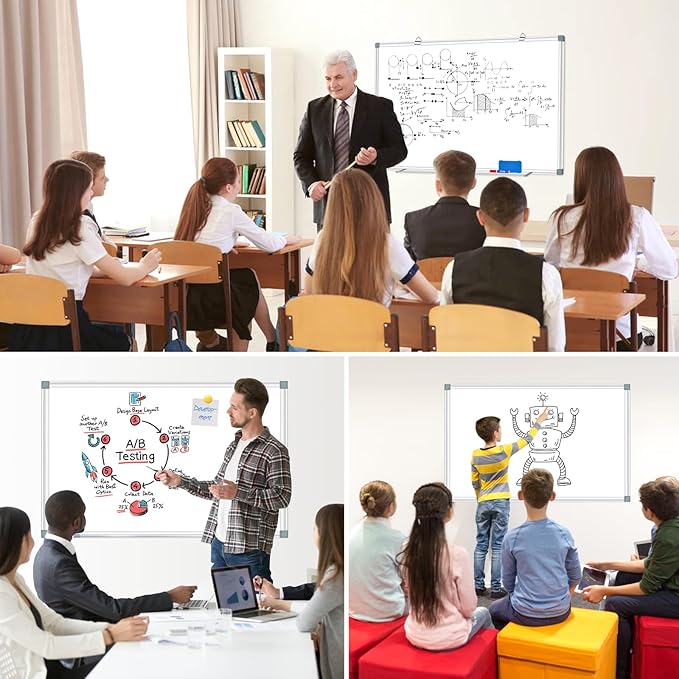 H-Qprobd Magnetic Dry Erase White Board, Dry Erase Board for Wall 48" X 36" Aluminum Frame, Hanging Whiteboard for Home, School, Office, Kitchen-DeskLoop Office
