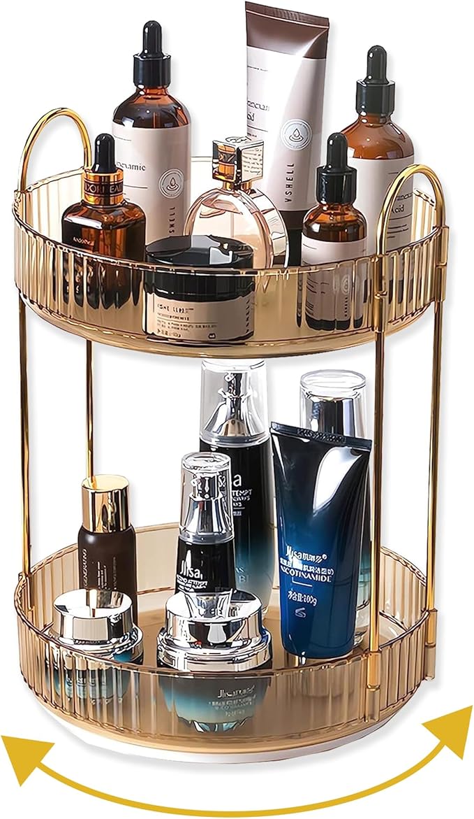 Asayuee 360 Rotating Gold Makeup Organizer, 2 Tier Large Capacity Rotating by Asayuee