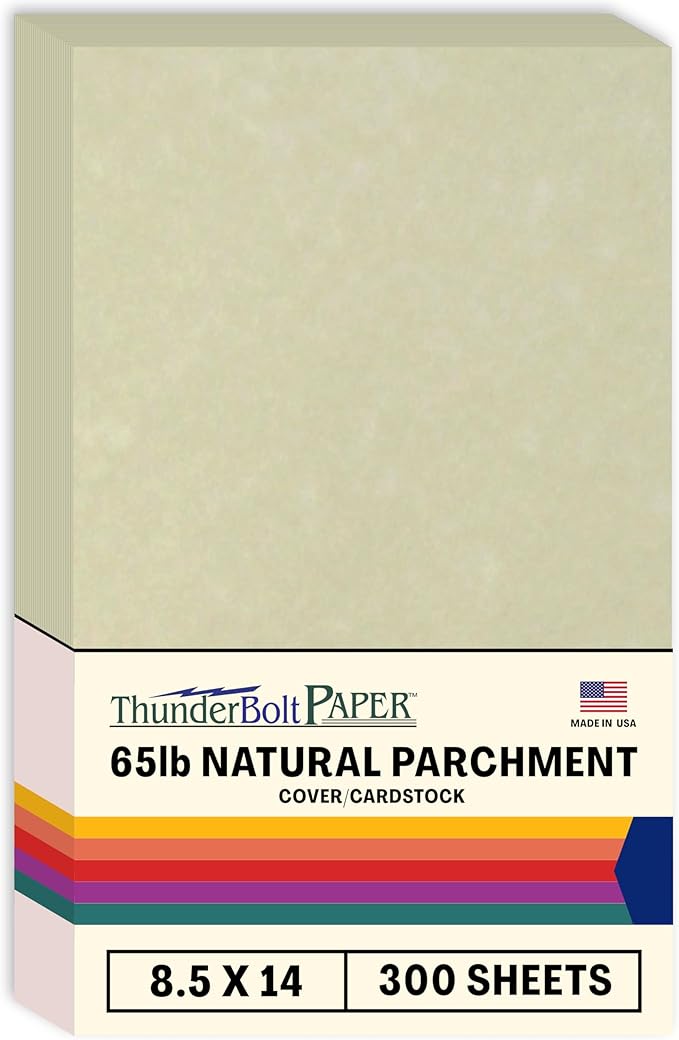300 Natural Parchment 65lb Cover Paper Sheets 8.5X14 Inches Cardstock Weight Colored Sheets 8.5X14 Inches Legal|Menu Size - Printable Old Parchment Semblance-DeskLoop Office