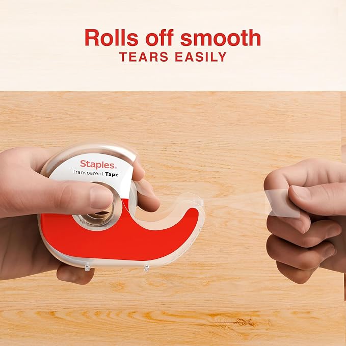 Staples Transparent Tape with Dispenser, 3/4" x 18.06 yds., 3 Rolls – - Image 3