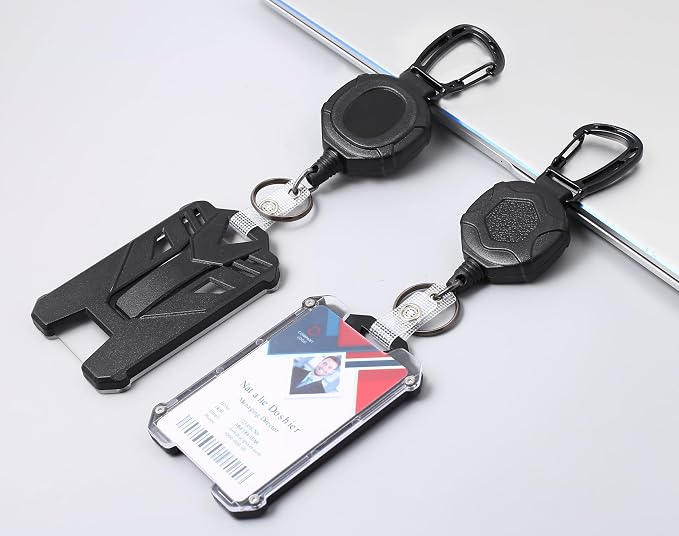 Badge Holder Retractable Clip Heavy Duty Carabiner Badge Reel Keychain - Image 2