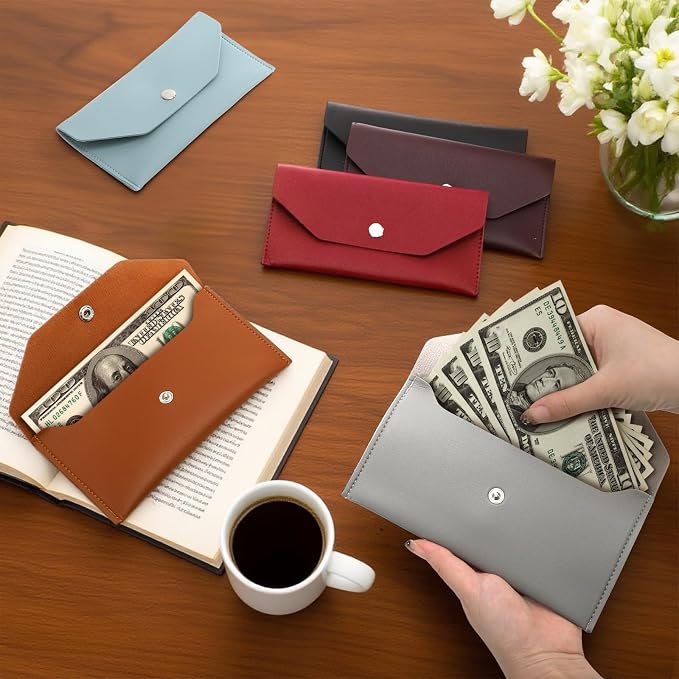 Tebery 12 Pcs PU Leather Cash Wallet, Reusable Money Envelope Purse - Image 7