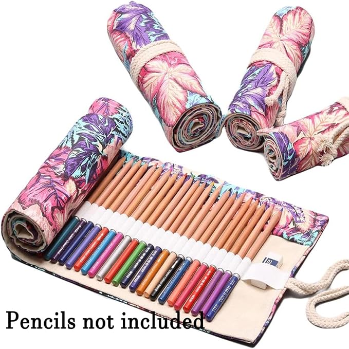 DIYOMR 24/36/72 Slots Pencil Wrap Pencil Rolls, Artist Colored Pencils Roll Up - Image 2