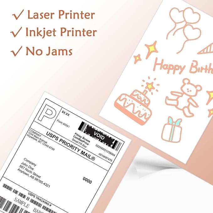 9527 Product 100 Sheets Sticker Labels 8-1/2" x 11" Shipping Address Labels - Image 3