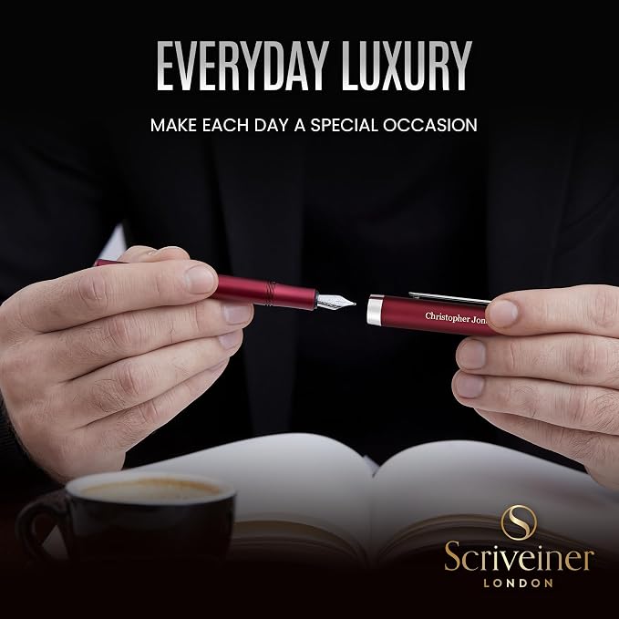 Scriveiner Personalized Luxury EDC Fountain Pen, Stunning Matt Red Pocket Pen - Image 8