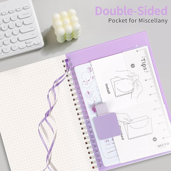 AHGXG Bullet Dotted Journal - Dot Grid Spiral Notebook A5, 160 Pages, 100 GSM Thick Paper, Waterproof Plastic Cover Journals for Bullet Journaling, Sketching, 5.7" x 8.3", Purple-DeskLoop Office