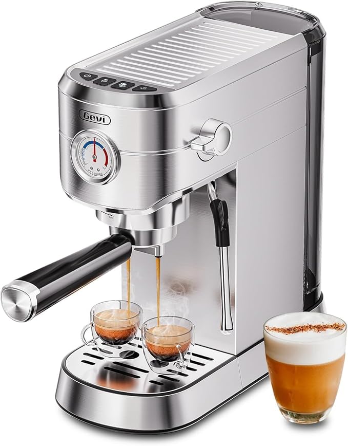 Gevi Commercial Espresso and Coffee Makers, Professional 20 Bar Espresso Maker with Milk Frother, Stainless Steel Expresso Coffee Machines for Home, Compact Cappuccino Machine, Great Gift-DeskLoop Office