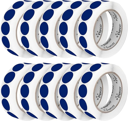Perco Dark Blue 1-Inch Perforated Circle Dot Sticker Labels — 10 Rolls by Perco