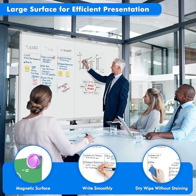 maxtek 60 x 48 Double Sided Rolling Whiteboard, Mobile Whiteboard Magnetic - Image 6