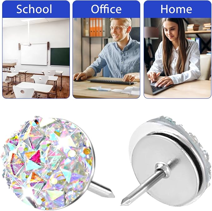 Mabor 30Pcs Decorative Thumb Tacks Glitter Rhinestone Cute Push Pins - Image 5