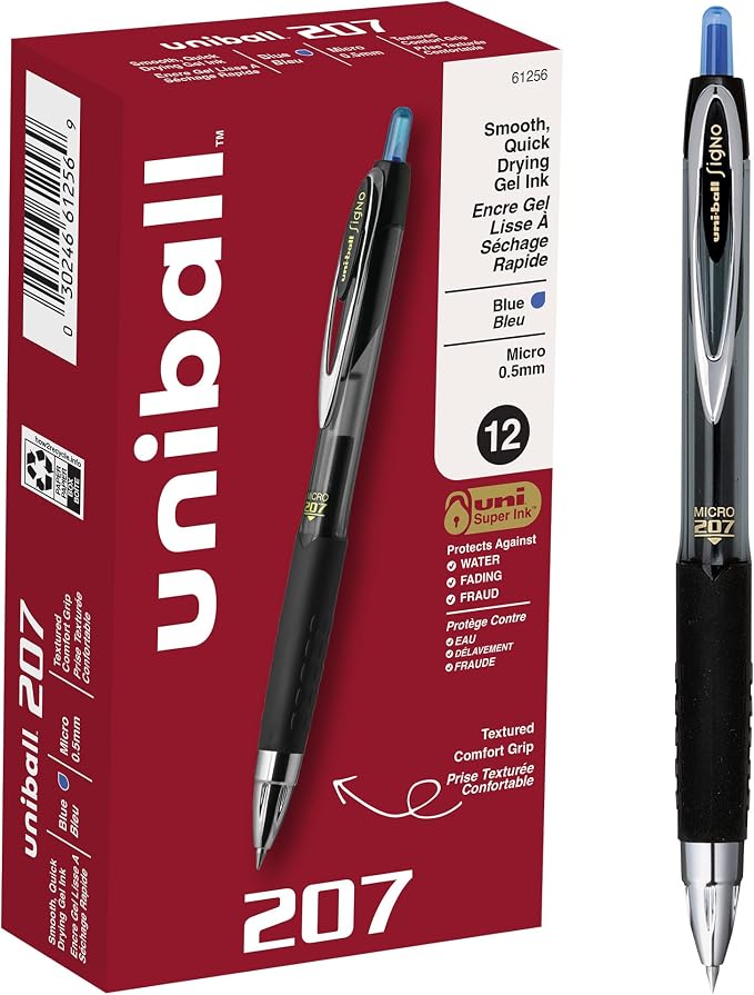 uniball 207 Retractable Gel Pens, Micro Point, 12 Pack by uni-ball