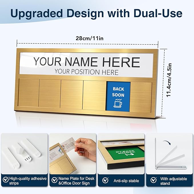 Name Plate for Desk& Office Door Sign, 6 Options Do Not Disturb, In A Meeting - Image 2