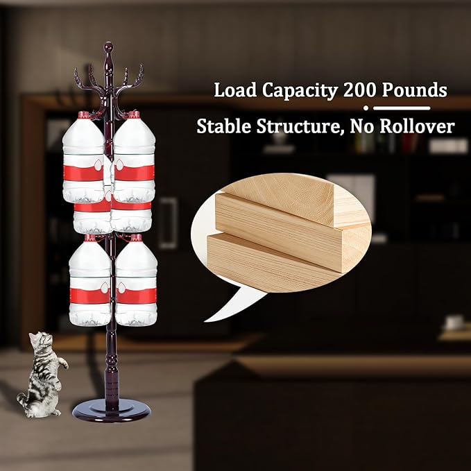 Coat Racks FreeStanding with 14 Hooks, Natural Wood Coat Rack with Solid Round Base, Adjustable Height Coat Racks, Easy Assembly for Hallway, Bedroom and Office (Solid Wood Fenghuang Gou)-DeskLoop Office